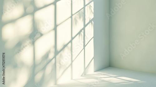 Realistic and minimalist blurred natural light windows, shadow overlay on wall paper texture, abstract background.