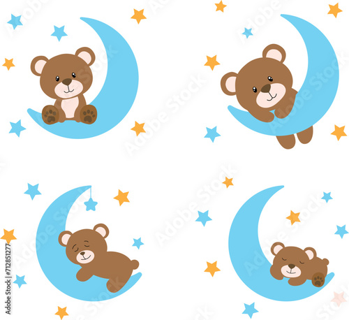 Teddy Bear On Moon Isolated On A White Background
