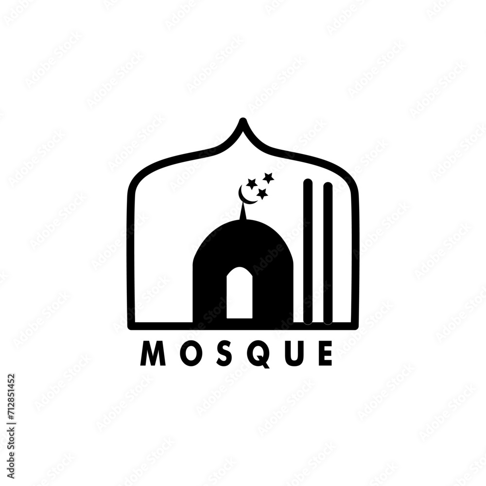 Mosque icon silhouette, Ramadhan Muslim poster isolated on white background