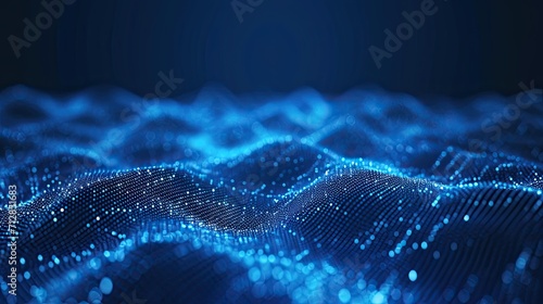Wave of dots and weave lines. Abstract blue background for design on the topic of cyberspace. © morepiixel