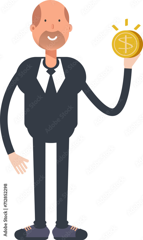 Old Businessman Character Holding Dollar Coin
Old Businessman Character Holding Dollar Coin