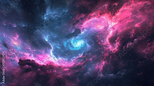 A distant galaxy of neon pink and blue swirls reminiscent of a Van Gogh painting