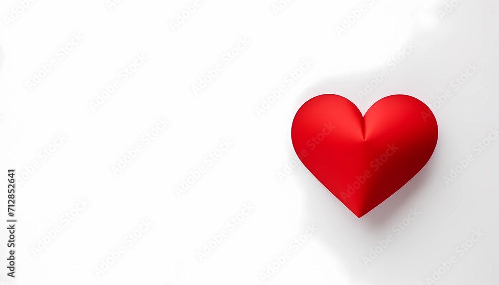 Red heart shape on white background with copy space, Valentine’s day greeting card