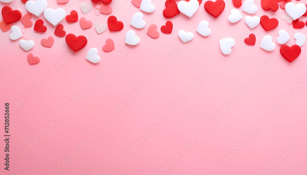 Red heart shape on pink background with copy space, Valentine’s day greeting card