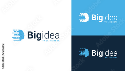 Modern Human Head with Simple Digital Line Art Logo Design