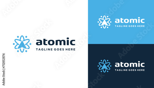 Simple Arrow with Orbit of Atomic Nucleus For Science Technology Logo Design