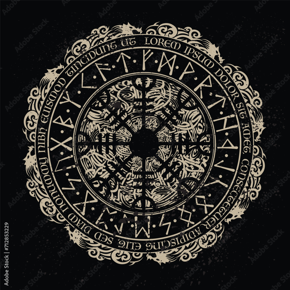 Obraz premium Brown scandinavian circle runes