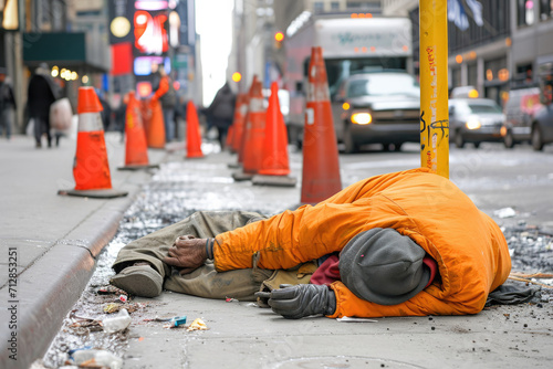 Image of a homeless person sleeping on the street of new york city