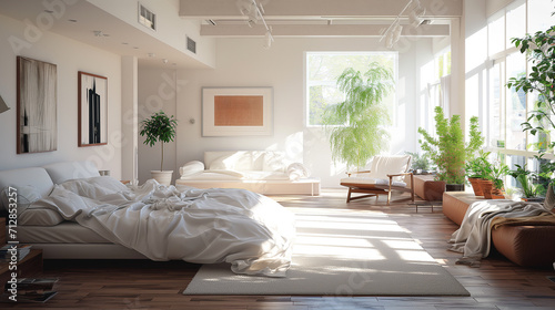 白色の内装のベッドルーム インテリアイメージ