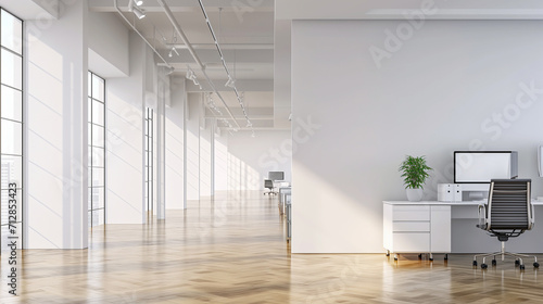 白い内装のオフィスフロア インテリアイメージ