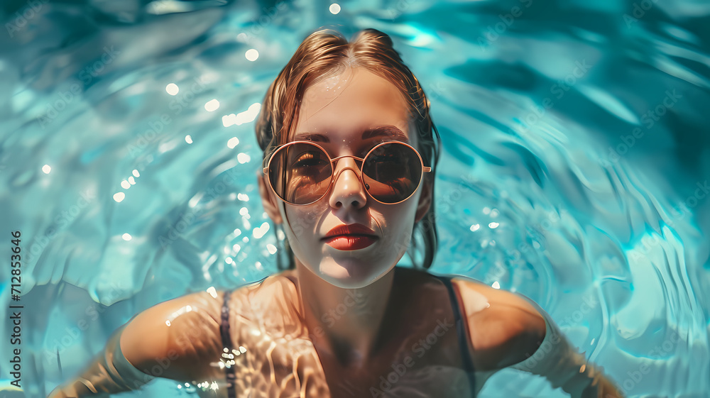 Fototapeta premium woman swimming in a pool in a warm location 