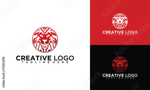lion head emblem logo design. Lion head line art vector icon