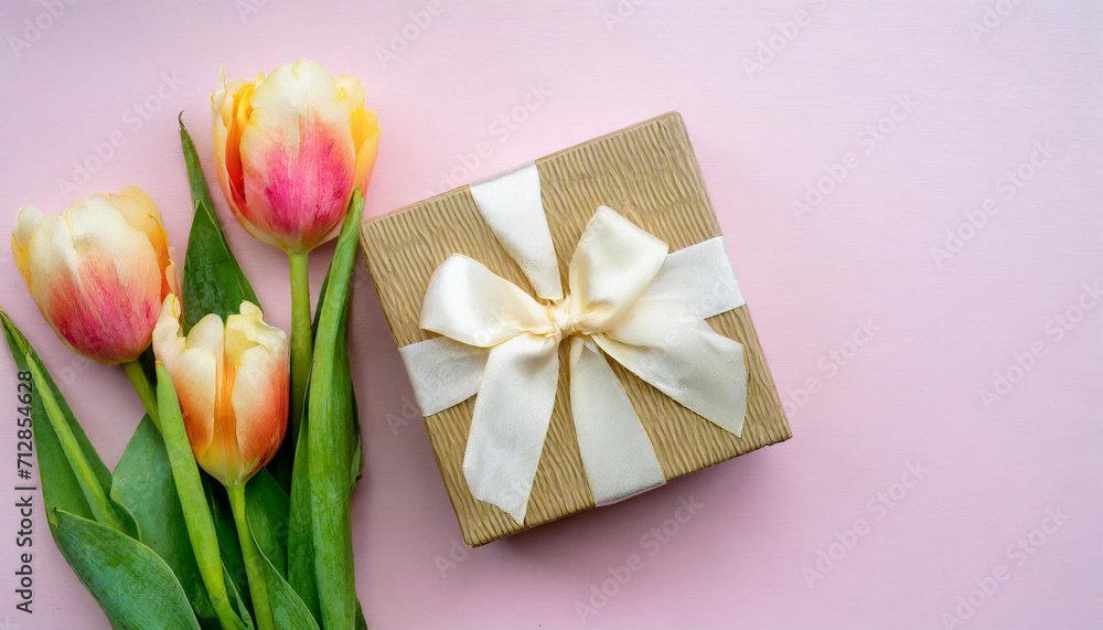 bouquet of tulips and gift box bouquet of tulips and gift box