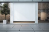 Contemporary store with blank banner and urban window reflections. Generative AI