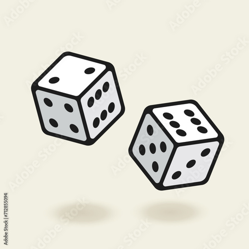 Collection of isometric dice in different positions. Dice in a simple modern style