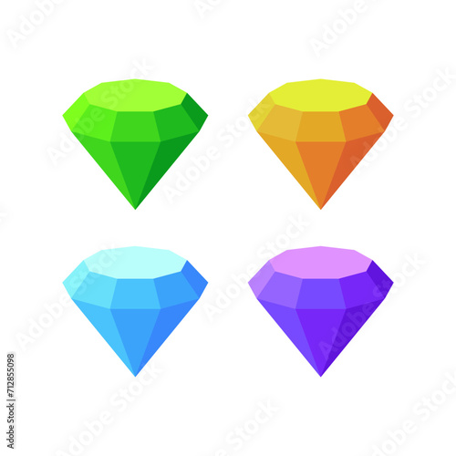 Collection of isometric diamonds in different colors. Jewels in a modern style. 