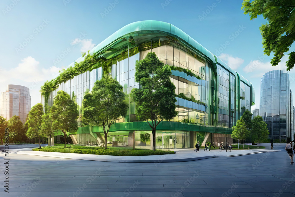 Step into the future with our eco-friendly glass office building, seamlessly blending sustainability and modern design. A green oasis in the heart of the city, reducing CO2 for a greener tomorrow.
