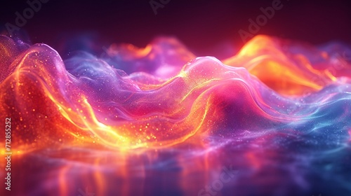 A 3D-rendered neon  iridescent fluid wave in motion against a colorful abstract background. Holographic effect with HD camera clarity.