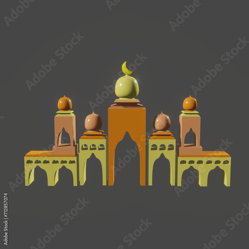 3D Vector Mosque Muslim Ramadhan