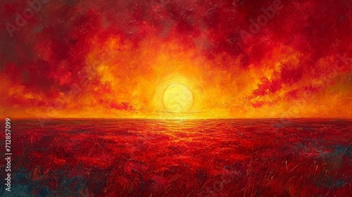 A fiery landscape of reds  oranges  and yellows  evoking the essence of a blazing sunset. The colors blend seamlessly  forming a warm  abstract spectacle reminiscent of an otherworldly inferno.