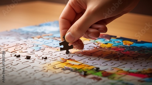A jigsaw puzzle being put together, with a key piece representing the discovery puzzle