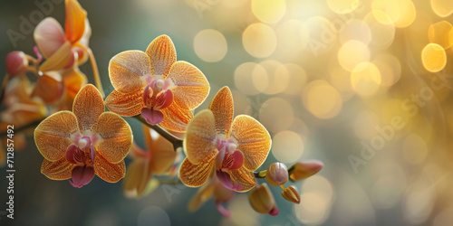close up orchids in blured background  generative AI