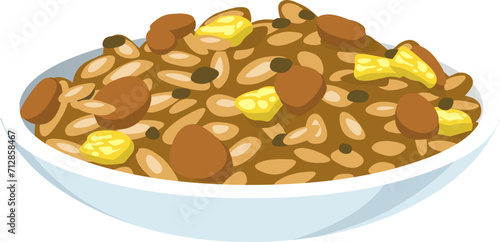 Illustration of a bowl of oatmeal with raisins and nuts