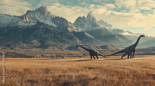 Fototapeta Naklejka Na Ścianę i Meble -  Dinosaurs with Landscape