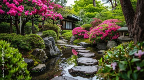 The fragrant scent of blooming flowers in a Zen garden.