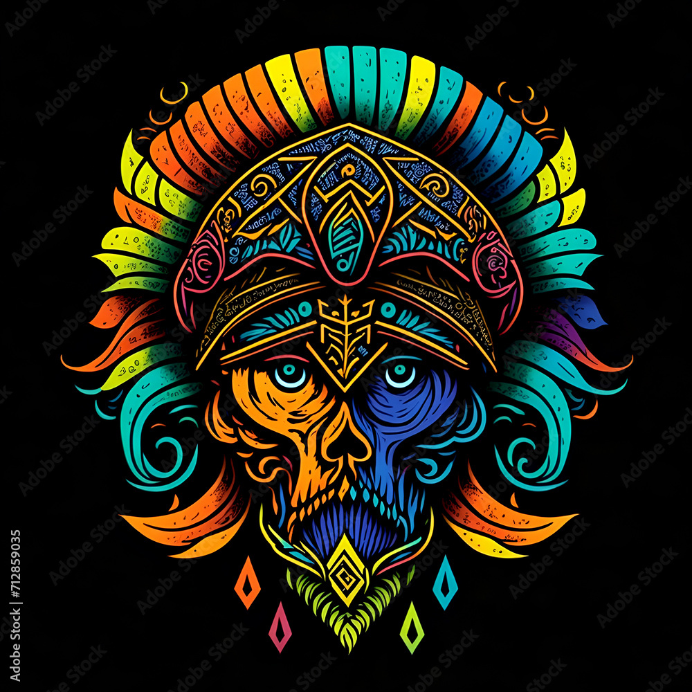 Fototapeta premium colorful tribal art and folklore illustration on dark backround