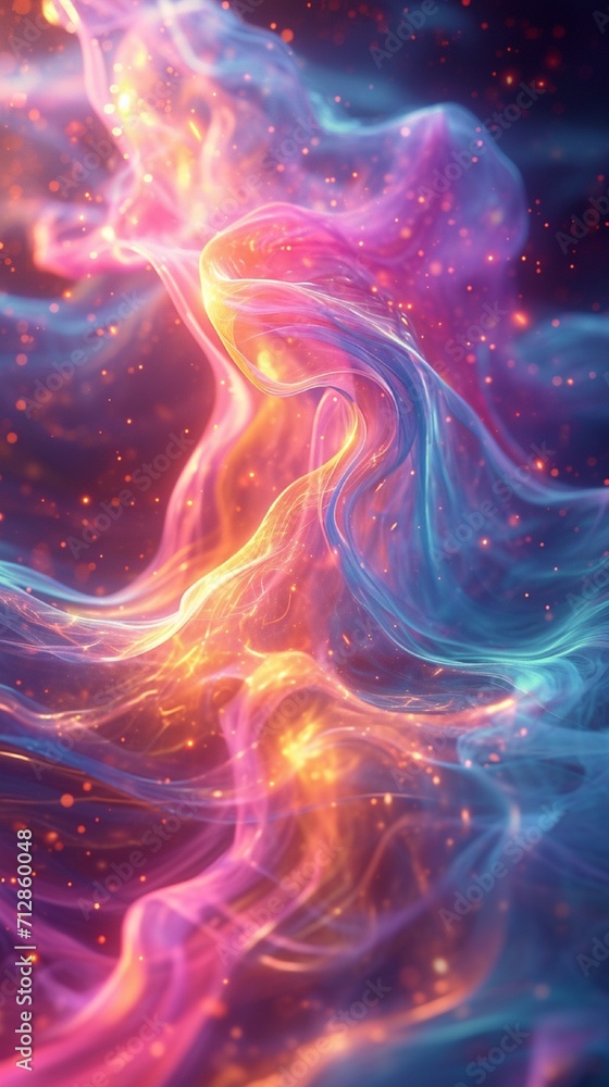 A neon-colored liquid abstract 3D extrusion, with bright, intertwining flows against a dark background.