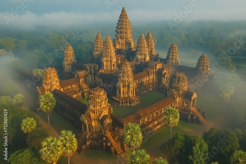 Angkor Wat temple in Cambodia, aerial view photo