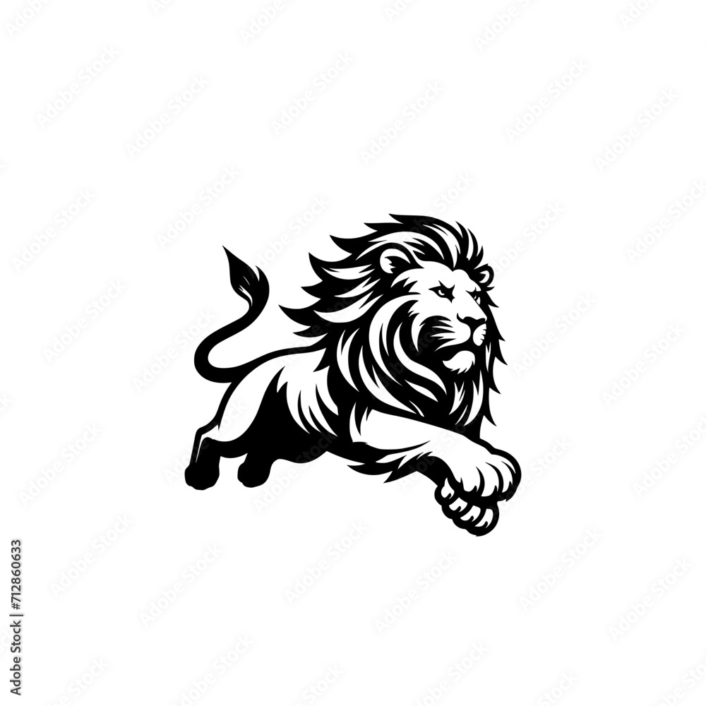 Obraz premium Vector Logo of a Charging Lion. Symbolizing Strength, Leadership, and Nobility. Versatile Design Perfect for Logos, Branding, and Marketing Initiatives. High Quality Illustration on white background.
