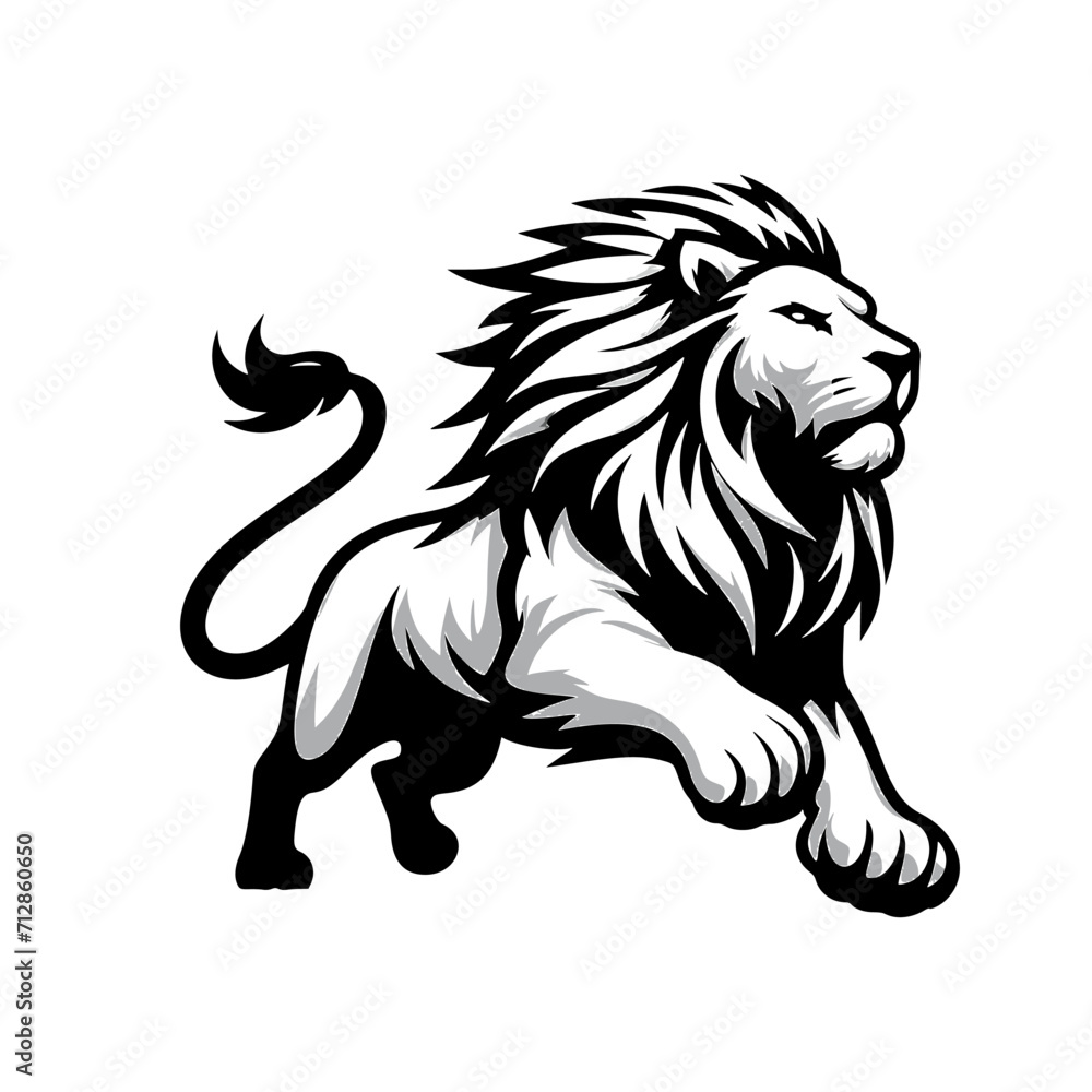 Vector Logo of a Charging Lion. Symbolizing Strength, Leadership, and Nobility. Versatile Design Perfect for Logos, Branding, and Marketing Initiatives. High Quality Illustration on white background.