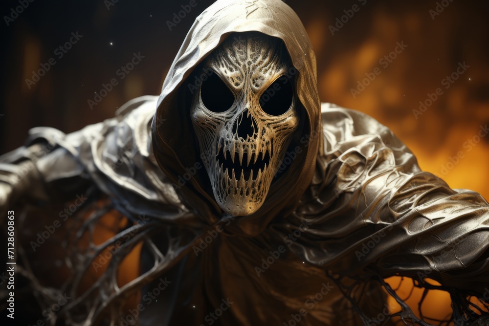 Halloween Ghost with a Curious Expression, Holding a Spider Web, on an isolated Spiderweb Silver background, Generative AI Halloween Ghost with a Curious Expression, Holding a Spider Web, on an isolated Spiderweb Silver background, Generative AI