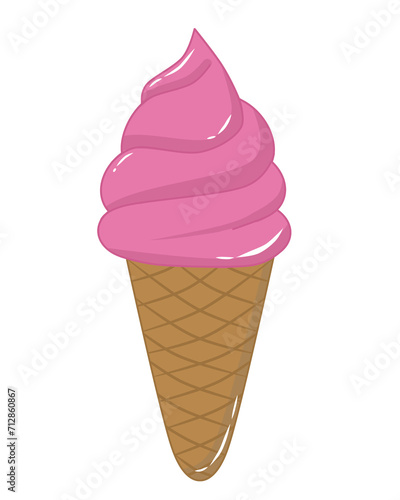 Doodle ice cream  illustration of strawberry flavor with brown and pink color that can be use for social media, sticker, wallpaper, e.t.c	