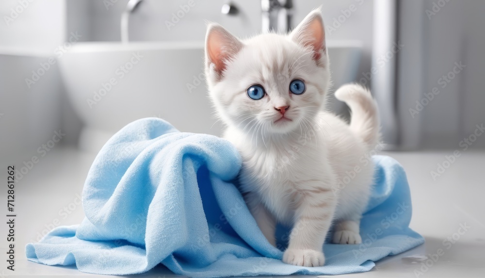 kitten big cute blue eyes after washing