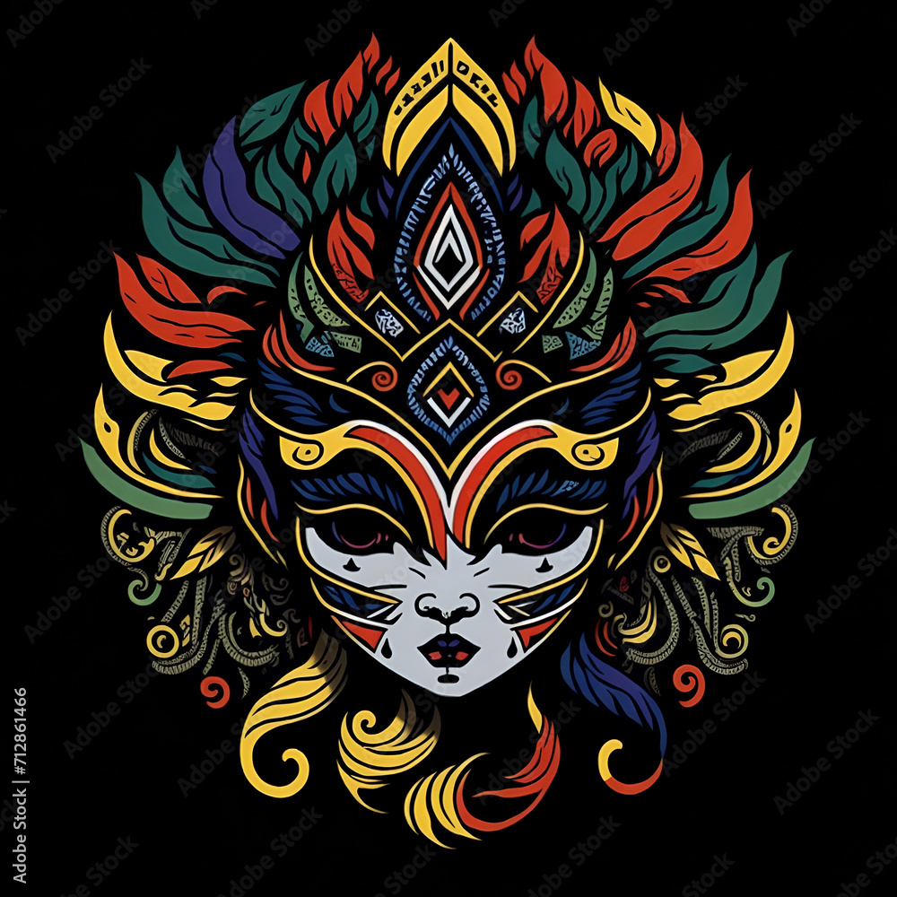 Naklejka premium colorful tribal art and folklore illustration on dark backround 