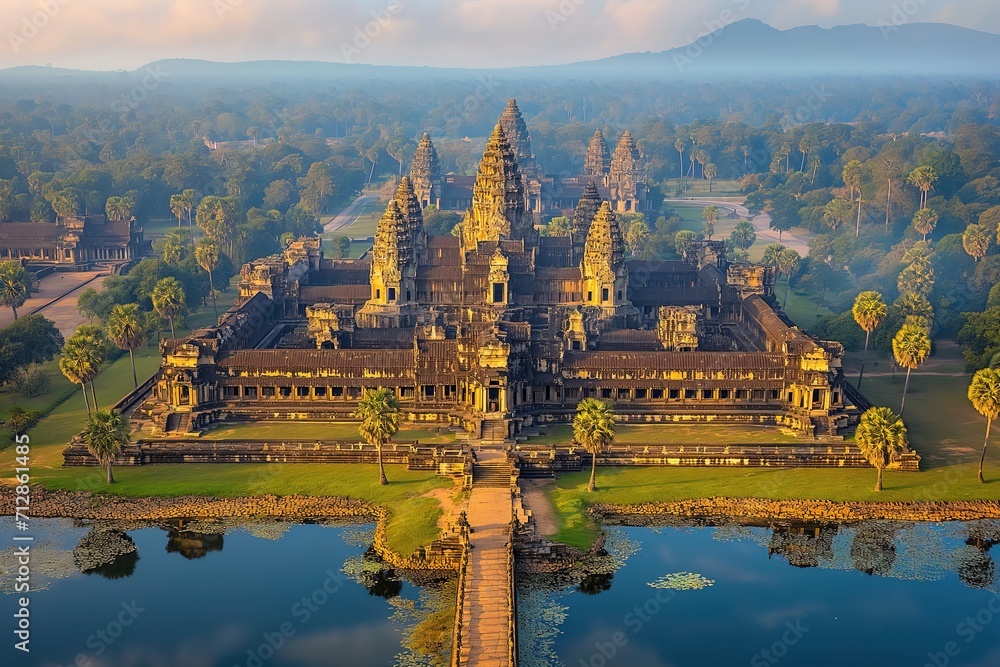 Naklejka premium Angkor Wat temple in Cambodia, aerial view