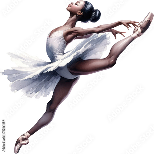 Black girl Ballerina, A watercolor painting of a ballerina Black girl performing an graceful ballet movement, PNG Clipart Transparent Background