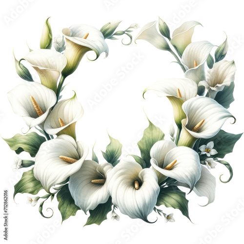 Calla Lilies wreath, A watercolor painting of a Calla Lilies wreath, baptism, PNG Clipart Transparent Background