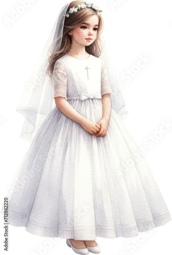 Holy Communion, A watercolor painting of a baptism girl wearing a white dress, PNG Clipart, High Quality Transparent Backgrounds