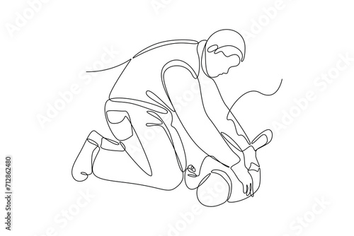 One continuous line drawing of First aid, emergency concept. Doodle vector illustration in simple linear style.