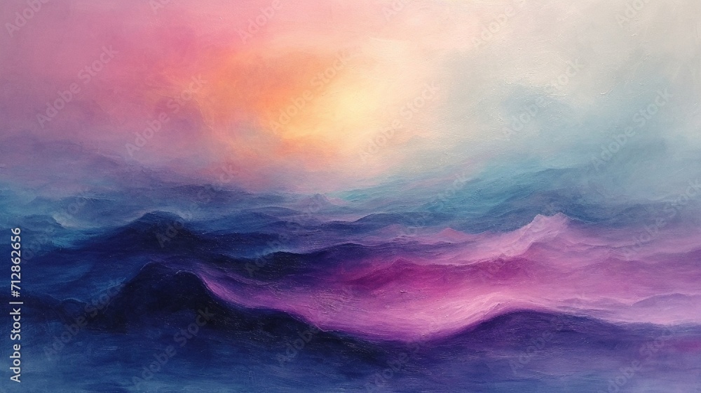 A tranquil abstract in soft pastel hues of lavender, mint, and pink, with gentle lines suggesting peacefulness.