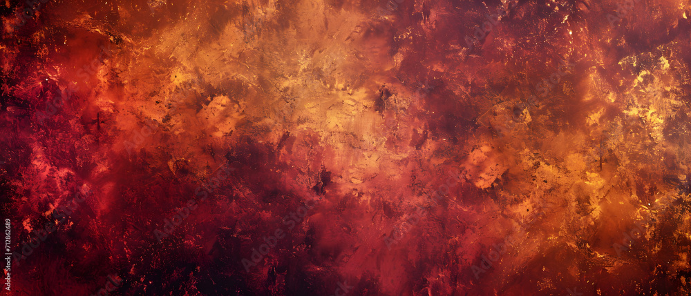 Fiery hues of amber and maroon dance across the canvas, evoking a sense of warmth and passion reminiscent of a crackling fire