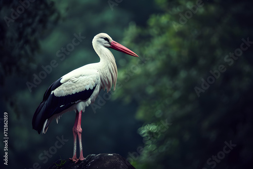 Experience the tranquility of a stork in this close-up, showcasing its majestic presence, elegant feathers, and serene demeanor.