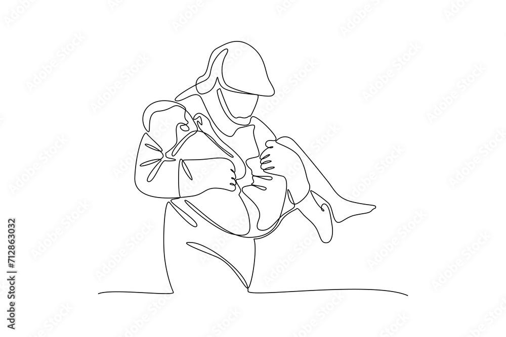 One continuous line drawing of First aid, emergency concept. Doodle vector illustration in simple linear style.