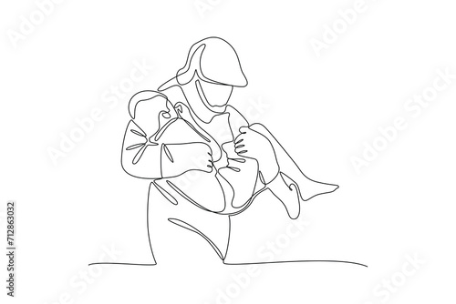 One continuous line drawing of First aid, emergency concept. Doodle vector illustration in simple linear style.