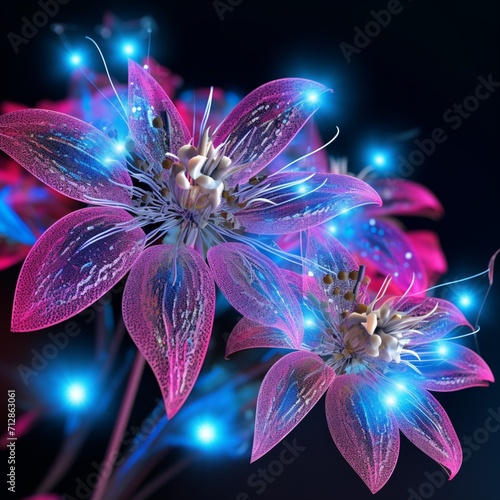 Generative AI Borage Flower neon Color illustration photo