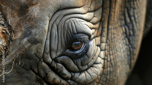 Closeup of a rhinos eye staring straight into the camera capturing the fear and vulnerability of these innocent animals in the face of relentless poaching © Justlight